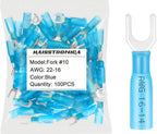haisstronica 100PCS Heat Shrink Fork Terminals, 16-14 AWG, #10, Blue
