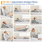 Sasttie Wedge Pillow Set for After Surgery, 2PCS Adjustable Bed Wedge Pillow Headboard with Memory Foam Neck Cushion – for Acid Reflux, Sleeping, Neck & Back Support, Dark Grey & White