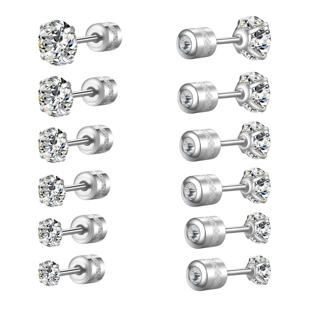 Titanium Surgical Stainless Steel CZ Stud Earrings for Women Men Silver