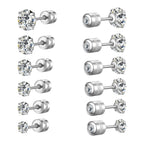 Titanium Surgical Stainless Steel CZ Stud Earrings for Women Men Silver