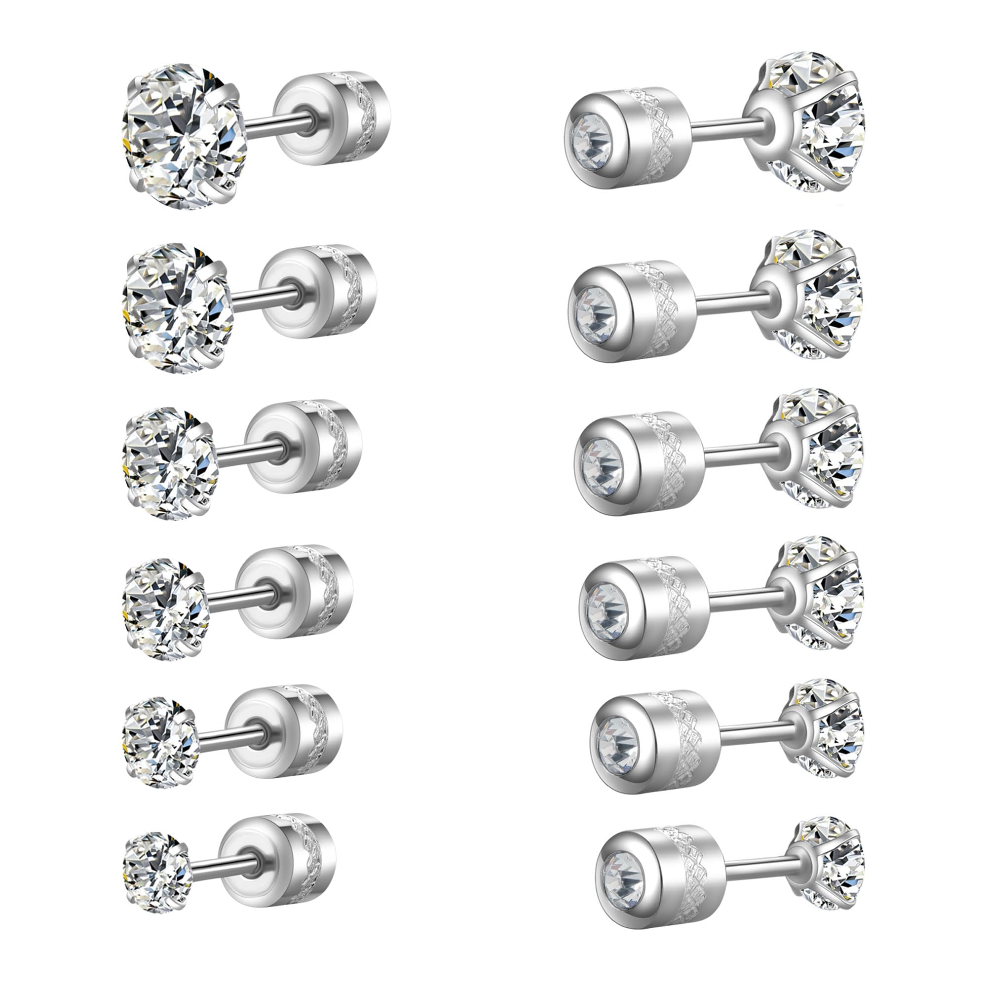 Titanium Surgical Stainless Steel CZ Stud Earrings for Women Men Silver