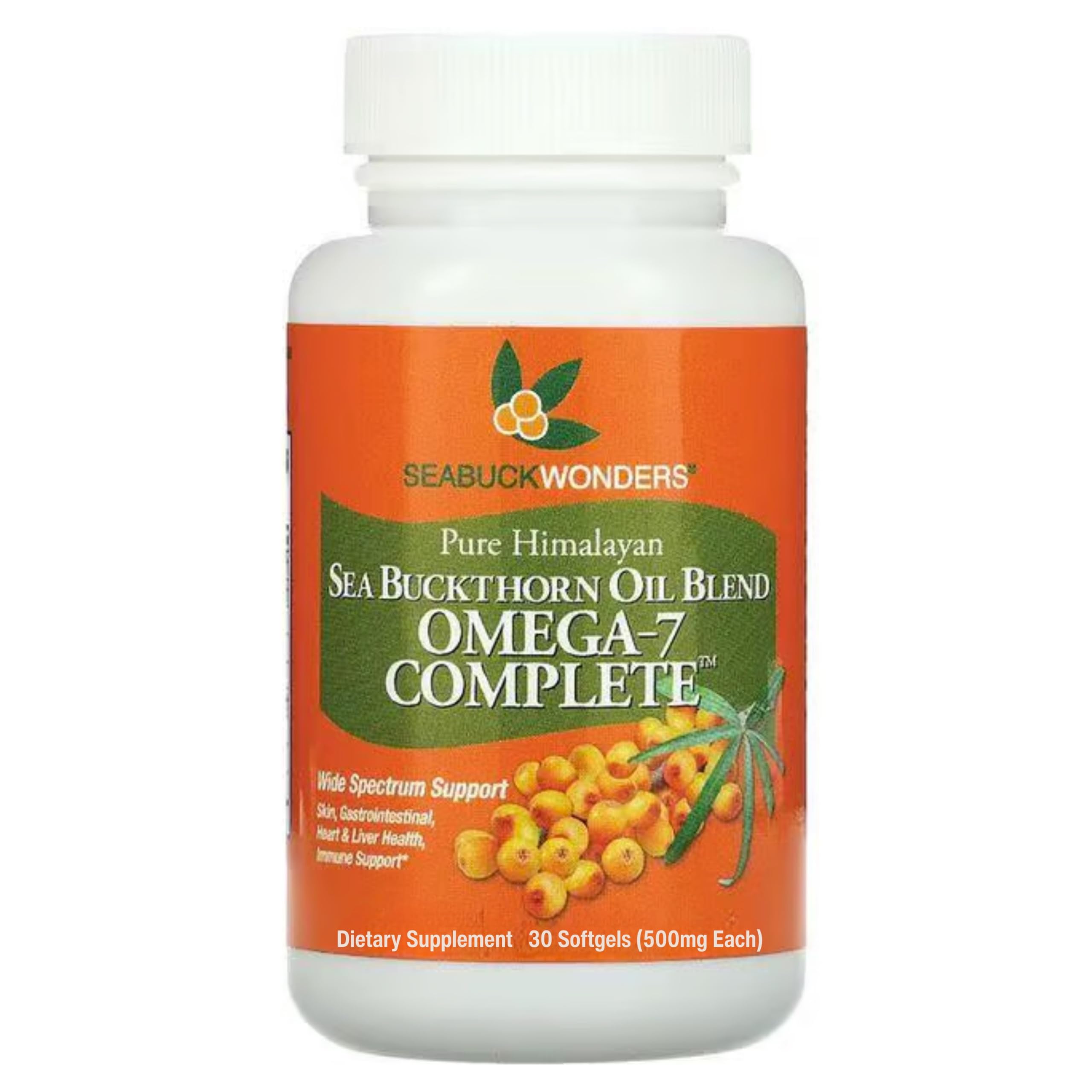 SEABUCKWONDERS Organic Sea Buckthorn Oil Omega-7 Complete, 30 Softgels, 15 Day Supply, with Omega 3, 6 & 9, Supports Hair, Skin & Nails, 100% Pure with Zero Filler Oil
