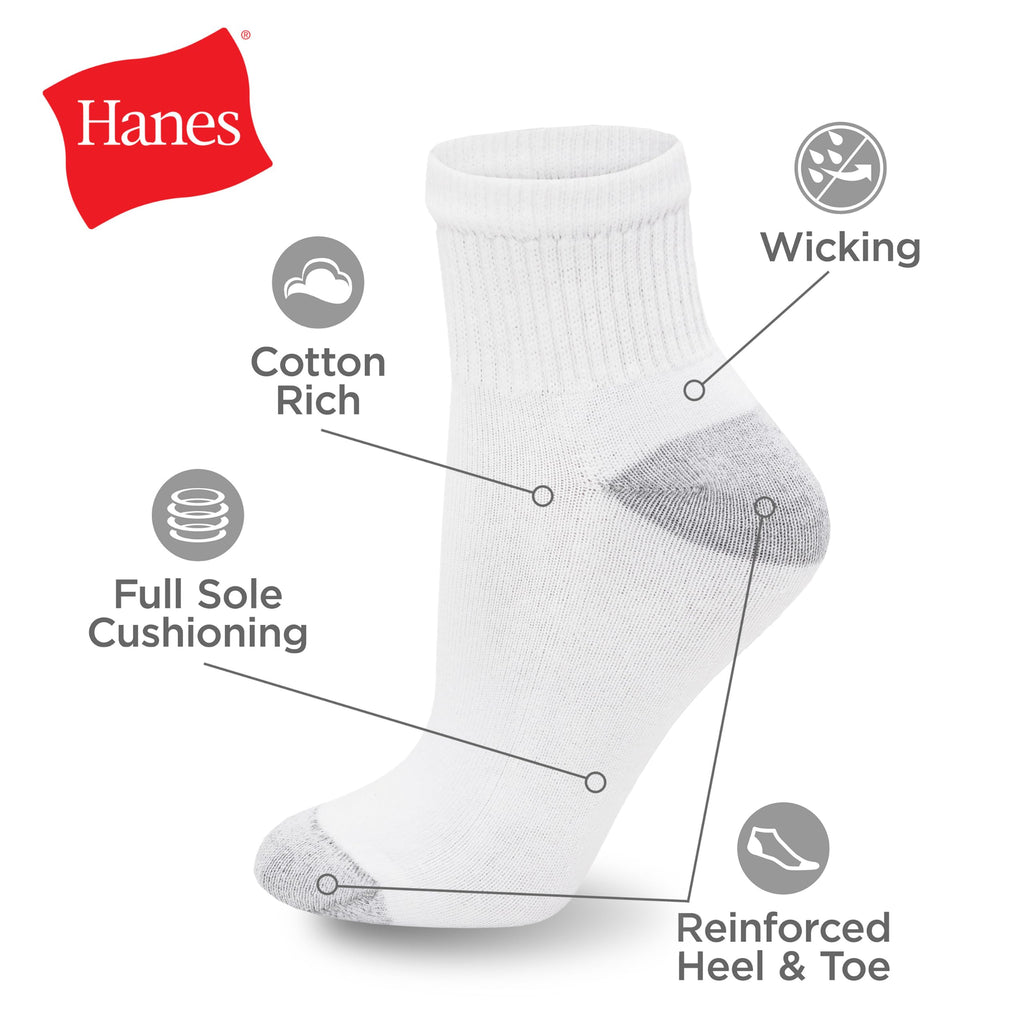 Hanes Womens Value Pack, Ankle Soft Moisture-wicking Socks, Available In 10 And 14-packs, White - 14 Pack, 8-12 US