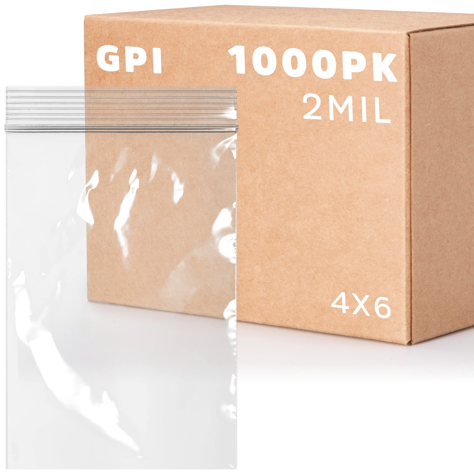 Clear Plastic Reclosable Zip Bags - Bulk GPI Case of 1000, 4" x 6" 2 mil Thick Strong & Durable Poly Baggies With Resealable Zip Top Lock For Travel, Storage, Packaging & Shipping.