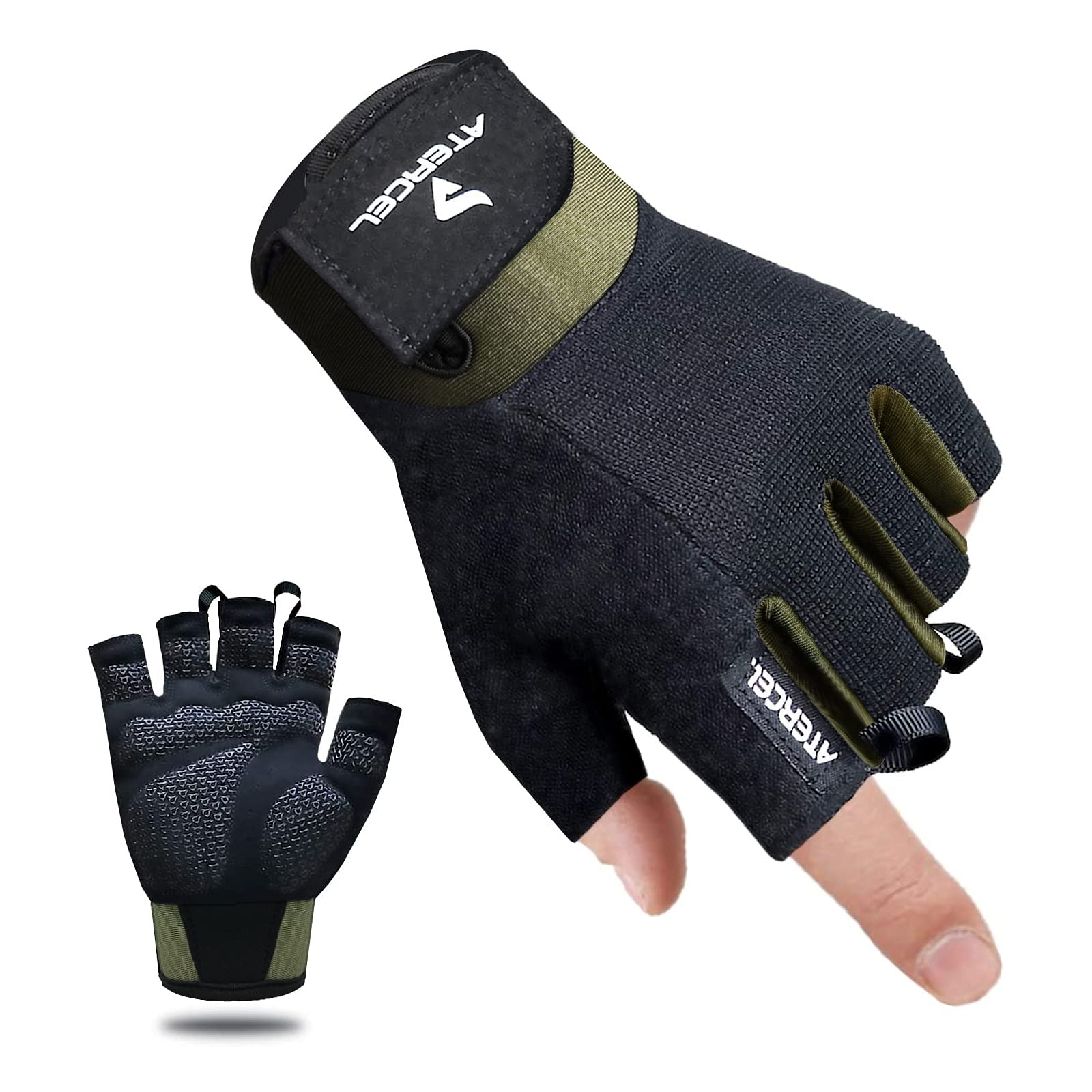 ATERCEL Workout Gloves for Men and Women, Exercise Gloves for Weight Lifting, Cycling, Gym, Training, Breathable and Snug fit (Green, X-Large)