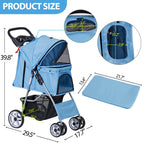 LEMY Pet Stroller,4 Wheels Dog Cat Stroller for Small Medium Dog Cats Carrier Jogger Travel Foldable Puppy with Storage Basket and Cup Holder(Blue)