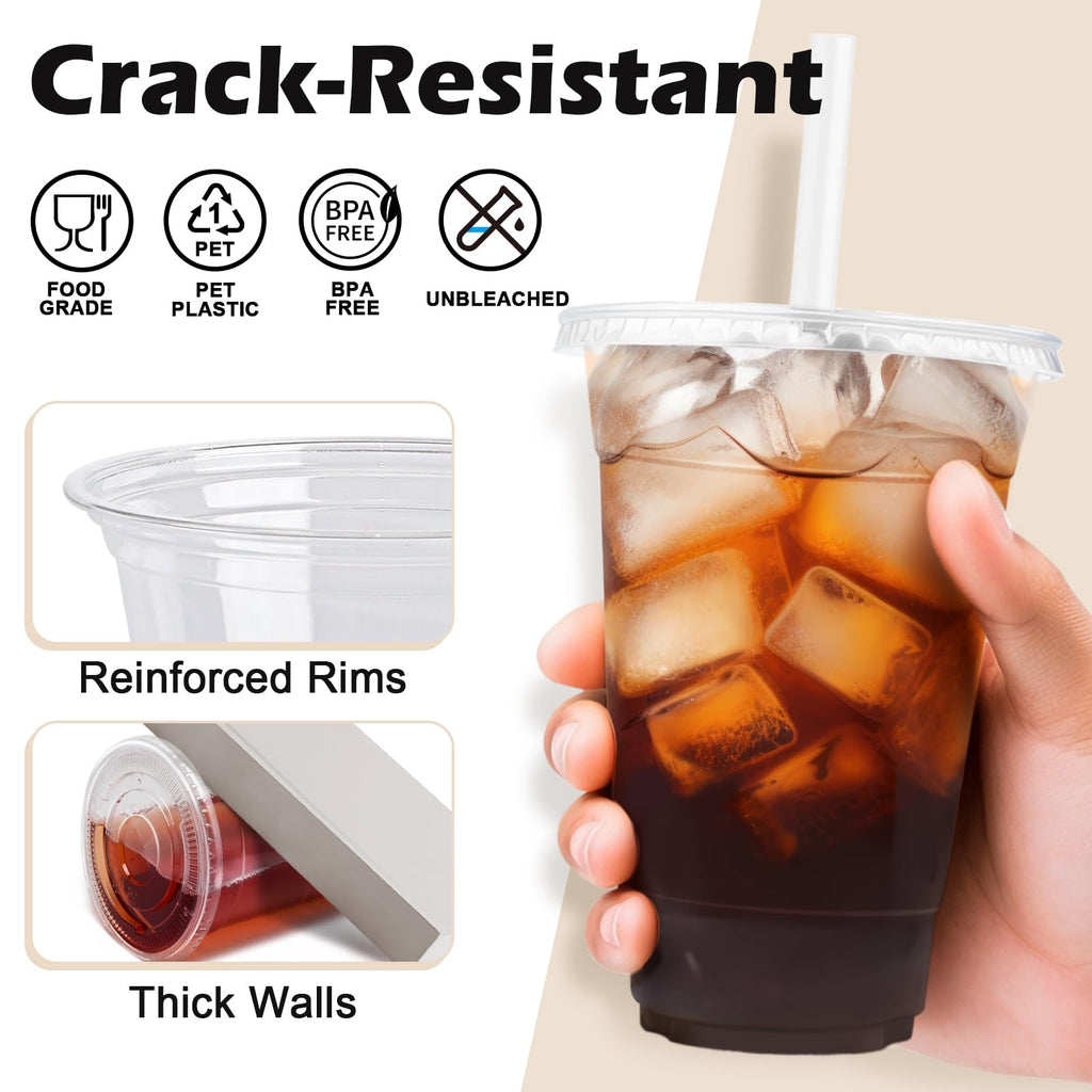 Lamosi 100 Pack 16 oz Clear Plastic Cups with Lids and Straws