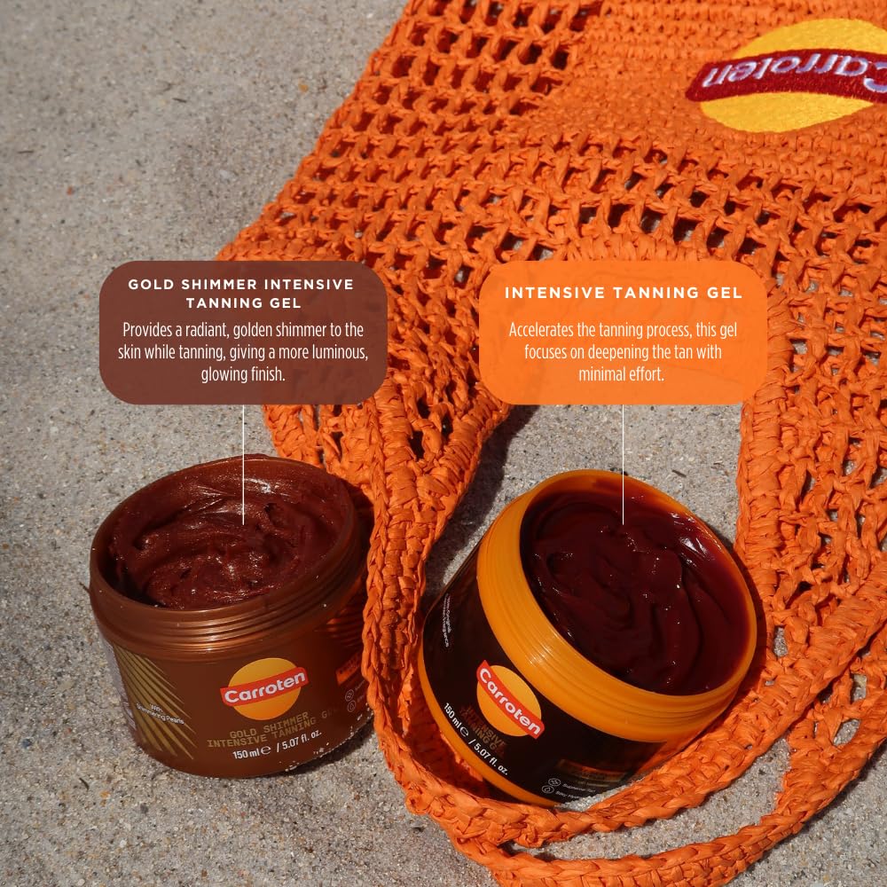 Carroten Intensive Tanning Gel | Browning Tan Accelerator | Non-Greasy, Water-Resistant with Carrot & Coconut Oil | Vitamin A & E For Moisture & Hydration | 5 Fl Oz + Spatula