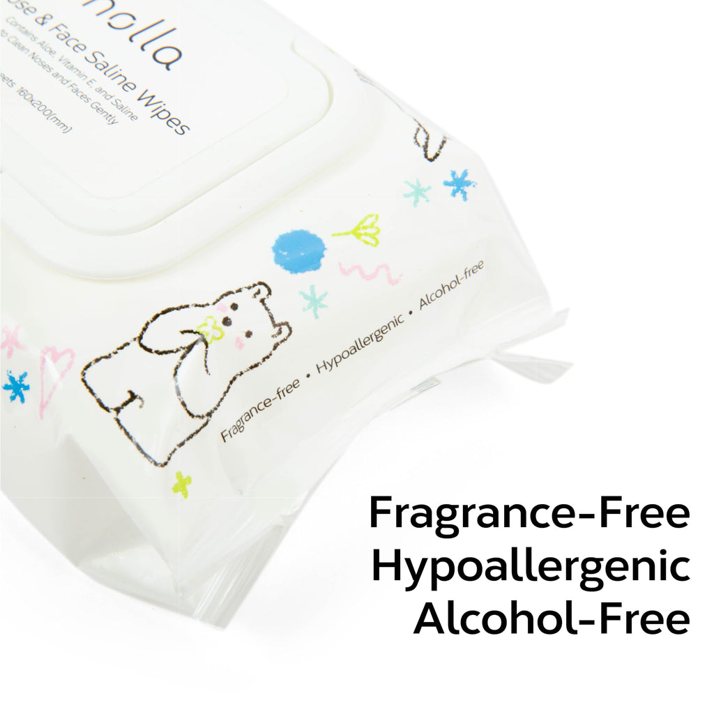 Nolla Nose and Face Wipes for Babies & Kids with Saline, Vitamin E, & Aloe | Unscented | Compostable, 180 Count (6 Packs of 30)