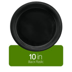 PLASTICPRO 200 PCS Black Plastic Plates Light Weight 10'' Inch Plastic Dinner Plates Black Plates Disposable for Party and Wedding