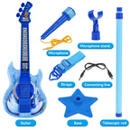 Guitar and Microphone Play Set for Boys New Upgrade,Karaoke Machine with Music&Light,Microphone Toys with Stand,Adjustable Height Guitar Toys for Kids,Toddlers,Child