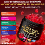 ZyterX Creatine Monohydrate Gummies for Men & Women, 9000MG Creatine Gummies Sugar Free with L-Taurine, BCAA 2:1, B12 B6 for Boost Strength, Focus & Endurance, Vegan, Non-GMO, Raspberry 120pcs