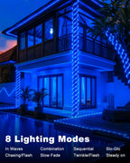 btfarm Solar Rope Lights Outdoor, 120LED 46FT Solar String Lights Outside Waterproof, 8 Lighting Modes Tree Tube Fairy Light Solar Powered for Garden Christmas Yard Party Decorations, Blue