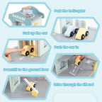 Costzon Toy Car Garage, Multi-Level Wooden Toy Garage with 4 Cars, Helicopter, Gas & Charging Station, Ramp & Working Elevator, Parking Garage for Toy Cars, Pretend Play Gift for Kids Toddlers 3+