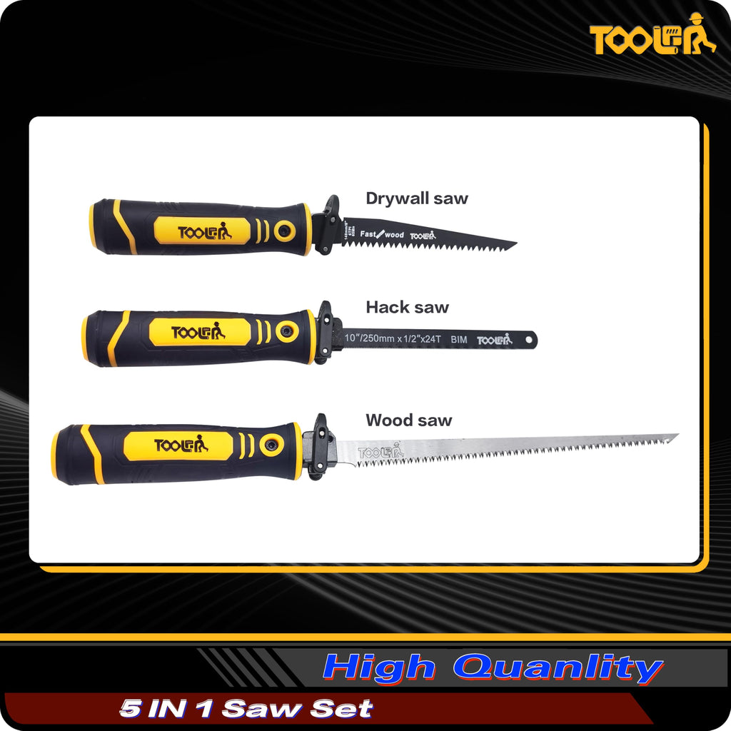5-In-1 Multi Blades Hand Saw, 6 Inch(11T/16T) Double Edges Japanese Pull, DrywallSaw, HackSaw, Jab Saw, for Woodworking, Hard/Soft woods cutting, Metal, Blade Quick Change Mechanism.