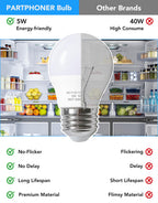 Refrigerator Light Bulb A15, 5W LED, 40W Equivalent, E26 120V, 5000K 6-Pack
