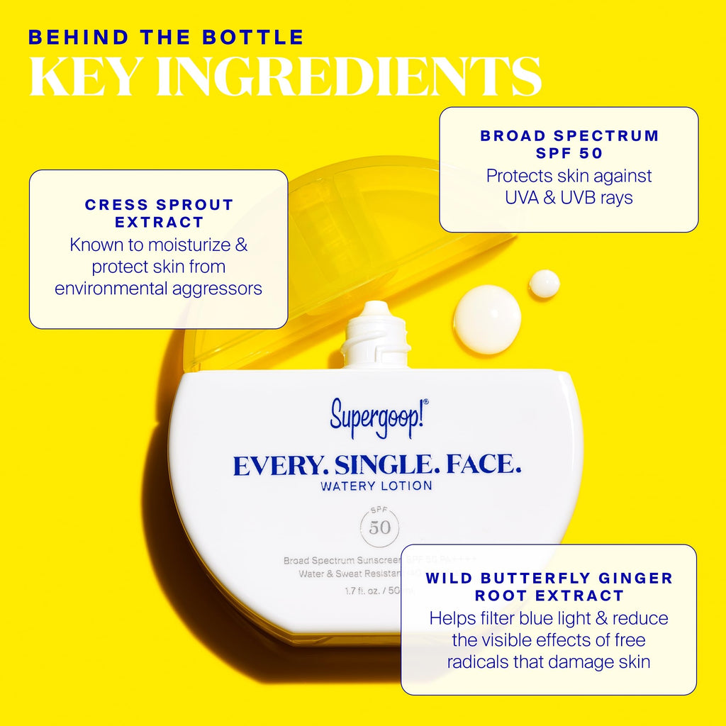 Supergoop! Every. Single. Face. Watery Lotion - 1.7 fl oz - Pack of 2 - Broad Spectrum SPF 50 PA++++ Sunscreen Lotion - Water & Sweat Resistant - All Skin Types