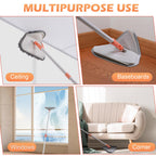 Wall Cleaner Triangle Mop with 82'' Long Handle - Wall Scrubber, Cleaning Washer Tool with 4 Microfiber Chenille Duster Pads for Clean Walls, Ceiling, Windows, Baseboards, Floors (Gray)
