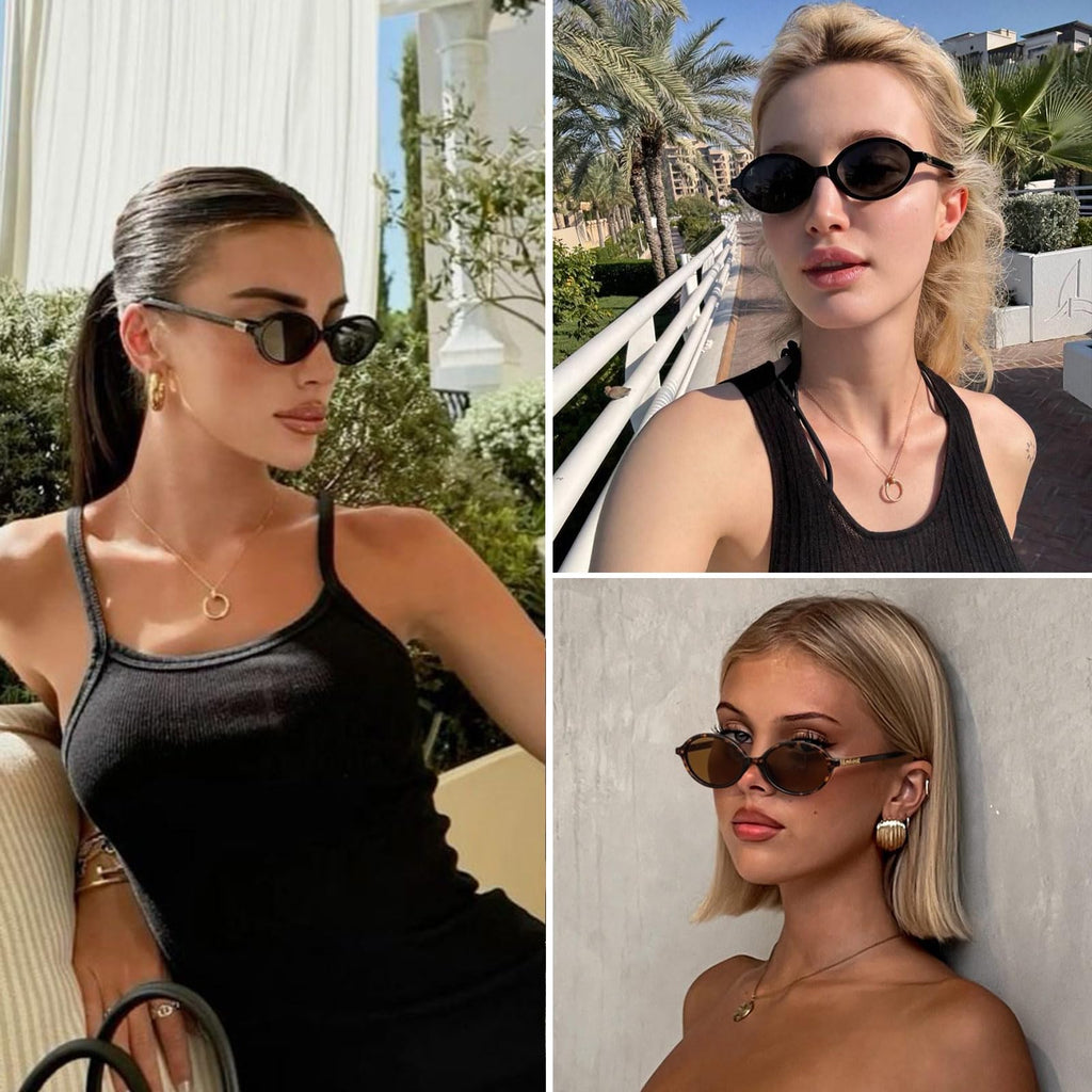 ViewJoy Retro Oval Sunglasses for Women Vintage 90s Y2K Trendy Sun Glasses