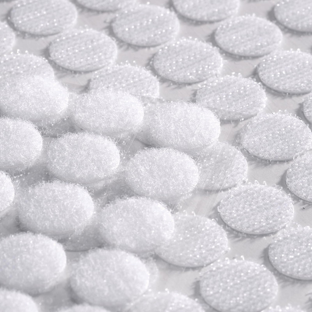 JUMINIZ 1000 Pcs (500 Pairs) 0.59inch Diameter Hook and Loop Fastener Self Adhesive Round Circle Sticky Sticker Dots for Arts and Crafts School Classroom Home and Office Use, White