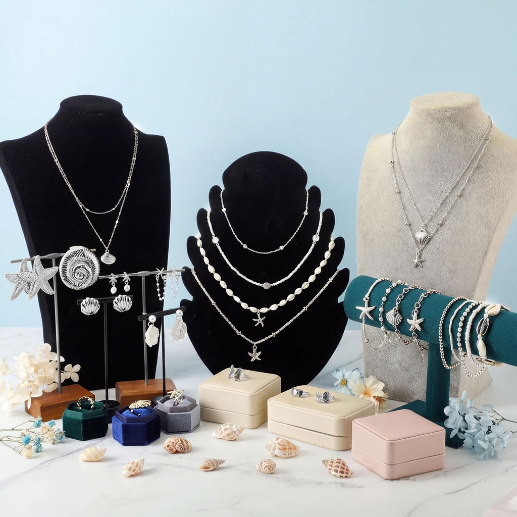 23 Pcs Seashell Starfish Jewelry Set Summer Mermaid Accessories, Silver