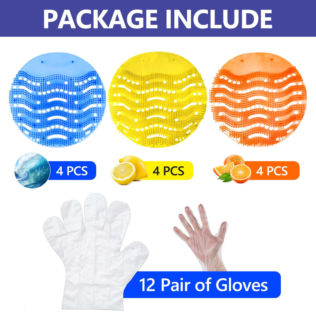 Urinal Screen Deodorizer, 12 Pack Urinal Cakes Bulk Scented Anti-Splash, Urinal Mats Deodorizer Fresh Pads – Ideal for Schools, Bathrooms, Restrooms, Office (Ocean Breeze/Lemon/Orange)
