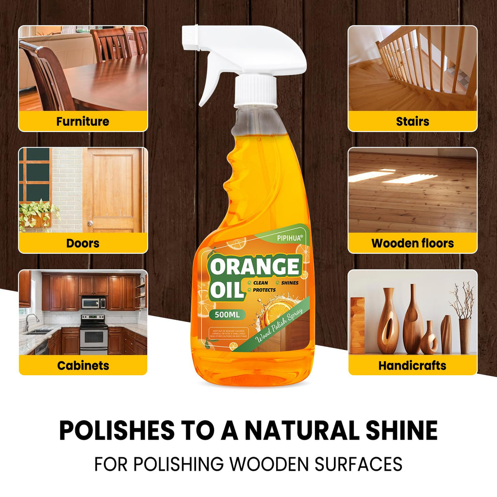 PIPIHUA Wood Oil Polish Spray, Shines & Protects, Wood Cleaner and Furniture Polish for Cabinets Tables Floors 16.9 oz, 2 Pack
