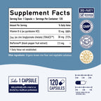 Chelated Zinc Supplements | Zinc Glycinate 30mg | Highly-Absorbable TRAACS Chelated Bisglycinate, Vitamin B6 and BioPerine | Immune Support, Acne & Energy | Non-GMO, Gluten-Free | 120 Capsules