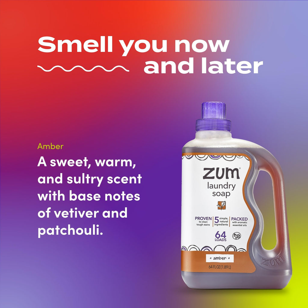 Indigo Wild Zum Clean Laundry Soap - Plant-Based Liquid Laundry Soap - Contains Baking Soda, Essential Oils & Saponified Coconut Oil - Amber - 64 fl oz (2 Pack)