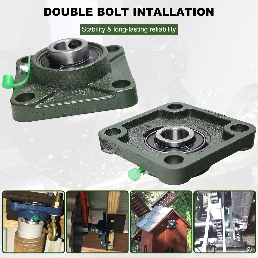 2 Pack UCF204-12 Pillow Block Bearing - Square Flange 4 Bolt Bearing - Bearing Steel with 3/4 inch Bore - Self Alignment