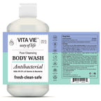 VITA VIE Body Wash, Lemon Scent, Antibacterial Soap for Hands and Forearms With Hazel, Willow Bark Extract, and Tea Tree Oil, Clean Nourishing Formula, Vegan, Paraben Free, Non GMO, 12 FL Oz, 2 Pack