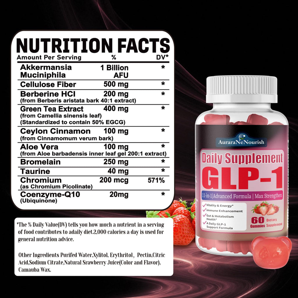 2 Pack GLP-1 Supplement for Women & Men, Sugar Free Gummies GLP 1 Probiotic Akkermansia Muciniphila w. Berberine Ceylon Cinnamon Fiber Support GLP1 Levels for Metabolism Digestive & Gut Health