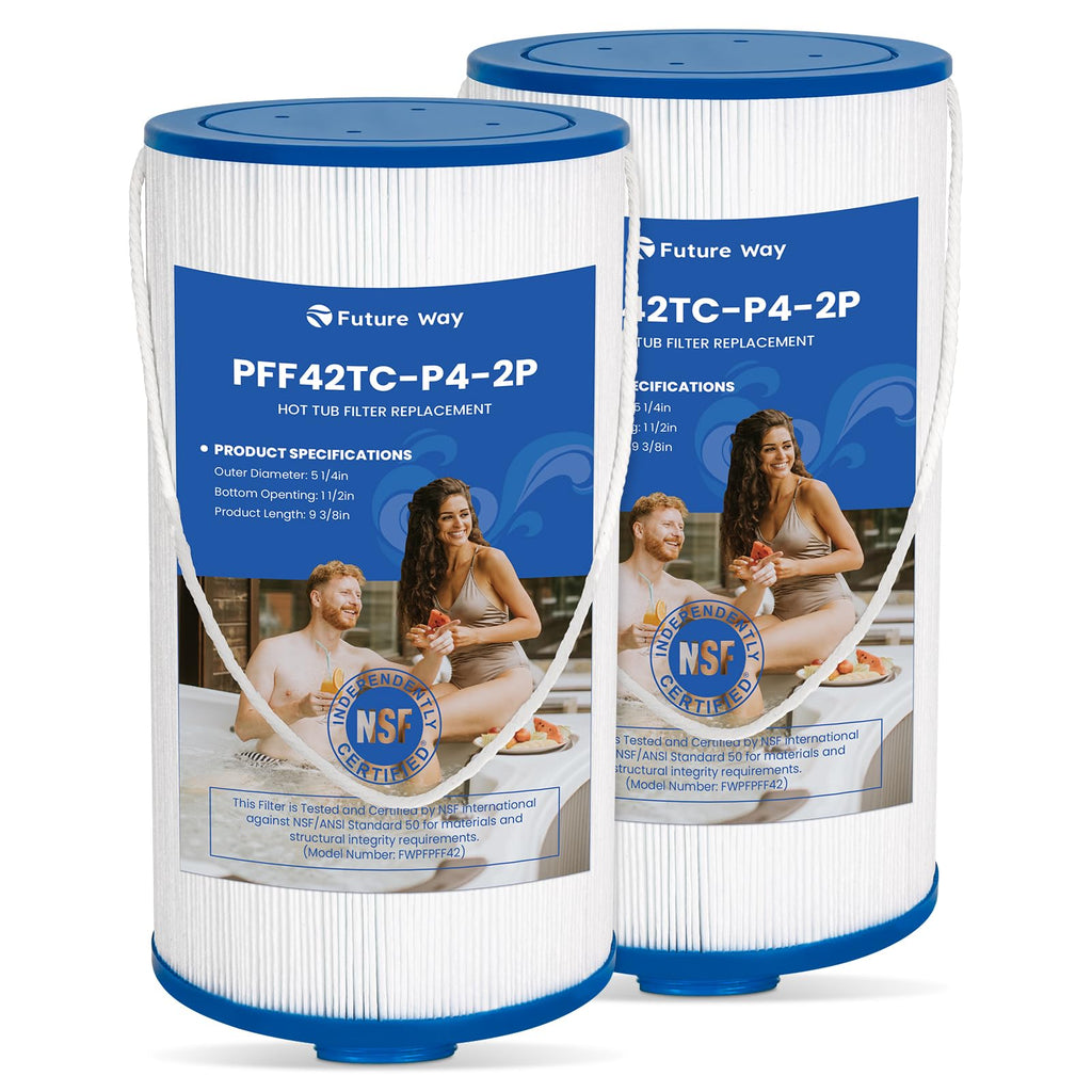 Future Way Hot Tub Filter Replacement for Lifesmart, AquaTerra Spa, Freeflow, Replace Pleatco Pure PFF42TC-P4, Watkins 303279, 78460, Filbur FC-2402, Spa Filters, 42 Sq. Ft, 2 Pack