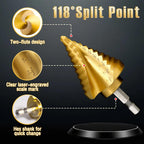 5PCS Titanium Step Drill Bit - 4241 HSS Step Bit with Two Spiral Grooved, 50 Sizes from 3/16" to 1-3/8", Steps Bits for Metal, Aluminum, Wood & Plastic, for Electricians & DIY