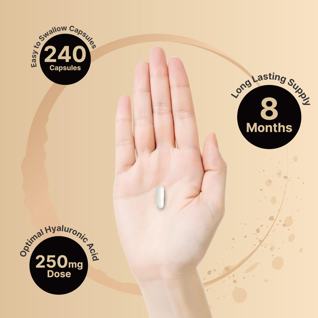 NatureBell Hyaluronic Acid 250mg - 240 Capsules - 250mg Hyaluronic Acid, 5000mcg Biotin & 25 mg Vitamin C - Supports Skin, Hair, Bone, Eye & Joint Health*