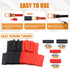 mankk 180PCS Copper Wire Lugs with Tool AWG 2 4 6 8 10 12 14 16 Gauge Battery Terminal Connectors Battery Cable Ends Connectors Copper Ring Terminal Kit with Heat Shrink