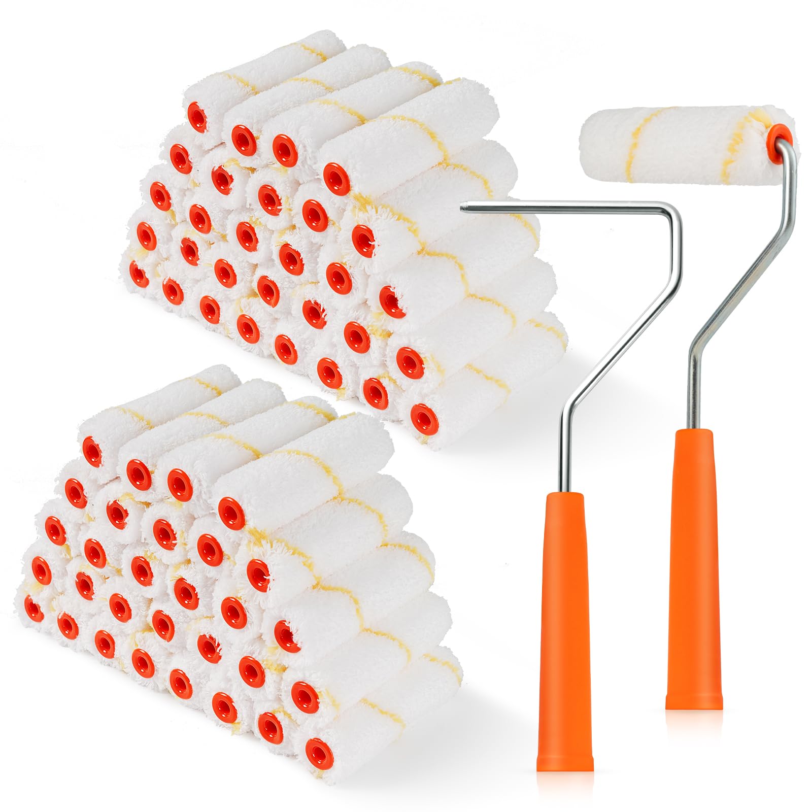 HANJKINZ 60 Pack Microfiber Paint Roller 4 Inch, Small Paint Roller Covers, 3/8 Inch Nap, Mini Paint Rollers for House Painting with Paint Roller Frame, Wall Painting Tool