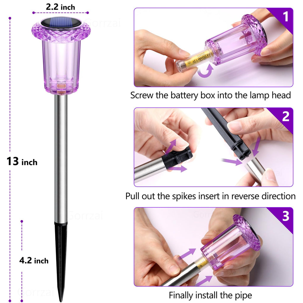 Gorrzai Halloween Solar Lights Outdoor 10 Pack LED Purple Pathway Lights