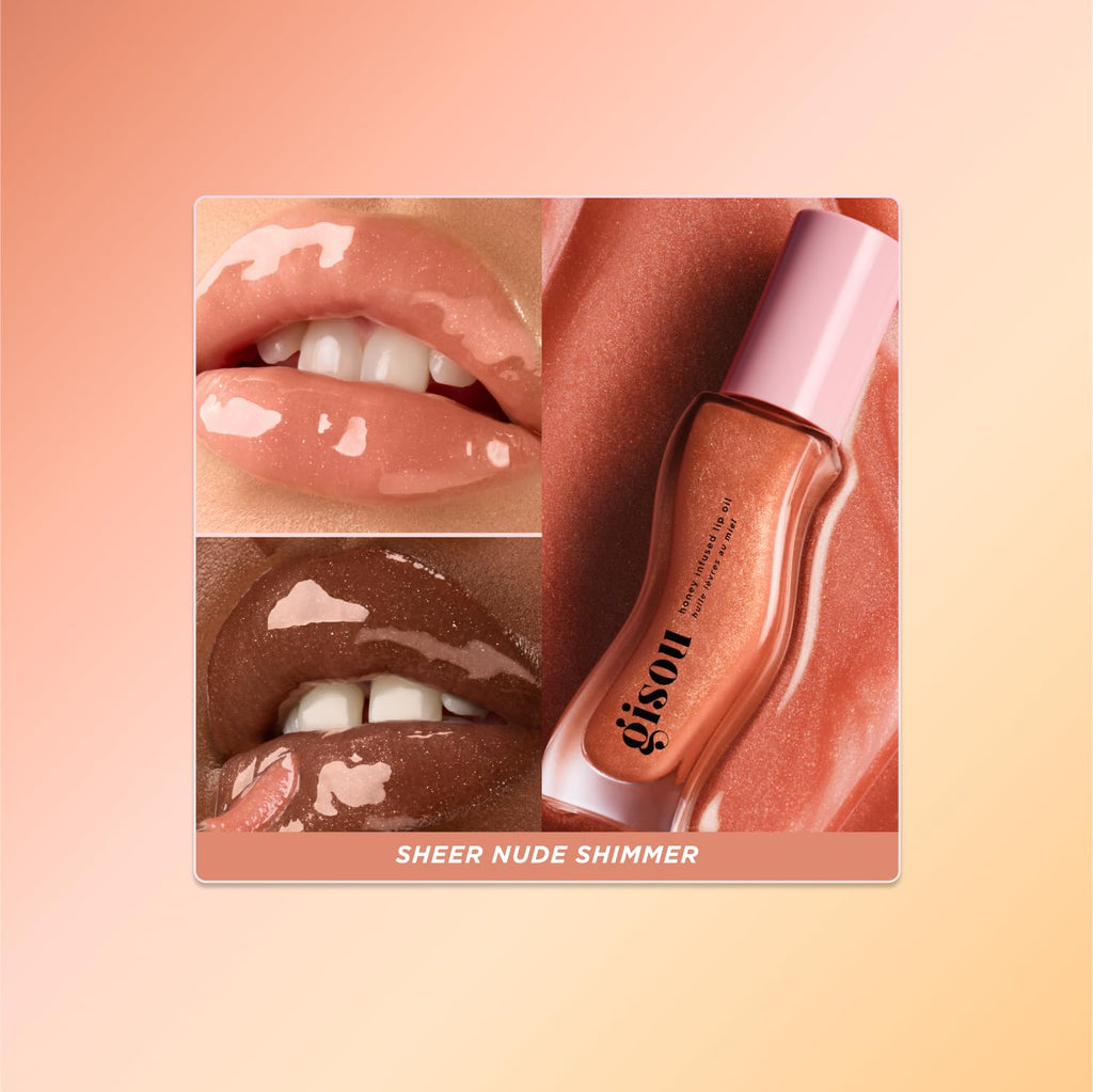 Gisou Honey Infused Hydrating Lip Oil, Nourishing Lip Moisturizer for Dry Lips (Glazed Plum)