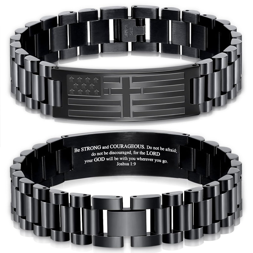 GLEZZA Joshua 1:9 American Flag Bracelets Christian Gifts for Men