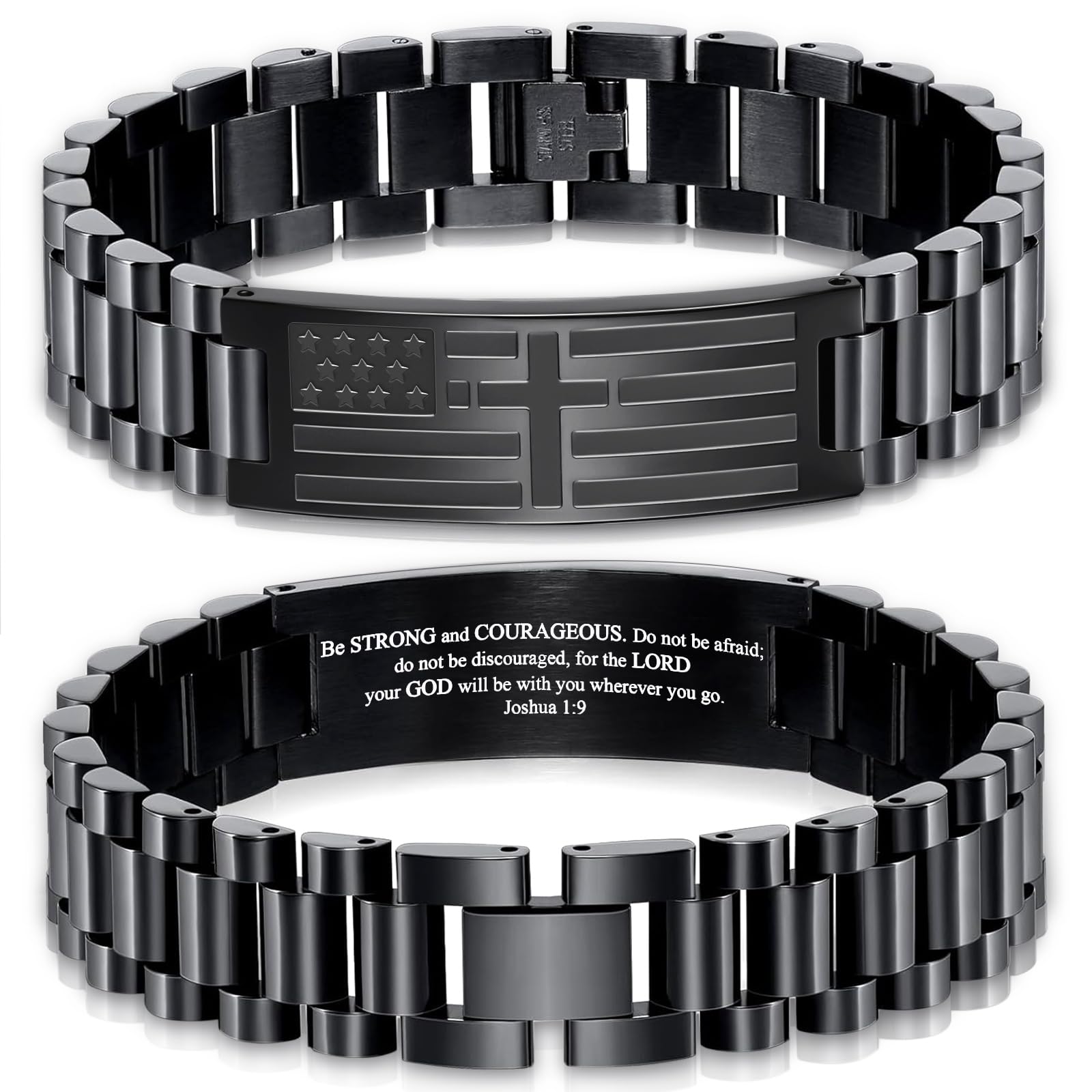 GLEZZA Joshua 1:9 American Flag Bracelets Christian Gifts for Men