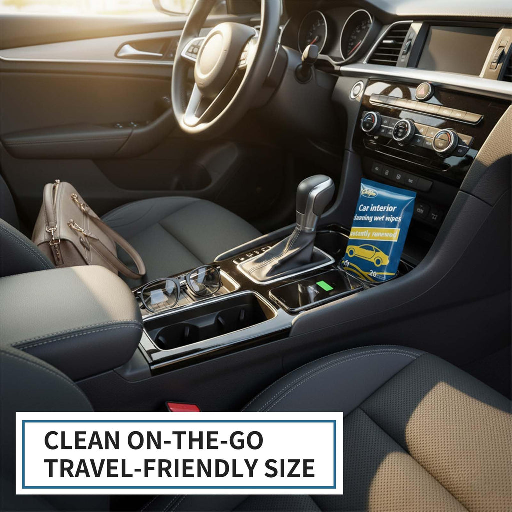 Car Cleaning Wipes, Multipurpose Vehicle Interior Surface Wipes, Soft Disposable Cleaning Cloth for Car Dashboard Seat Door Panel Glass Dust & Stain Removal