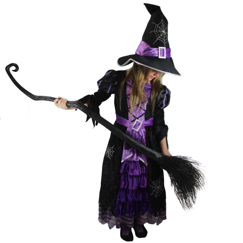 Spooktacular Creations Halloween Fairytale Witch Dress for Kids, Girls Cute Witch Costume Deluxe Set with Broom for Toddler Halloween Role Play Parties, Purple