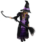 Spooktacular Creations Halloween Fairytale Witch Dress for Kids, Girls Cute Witch Costume Deluxe Set with Broom for Toddler Halloween Role Play Parties, Purple