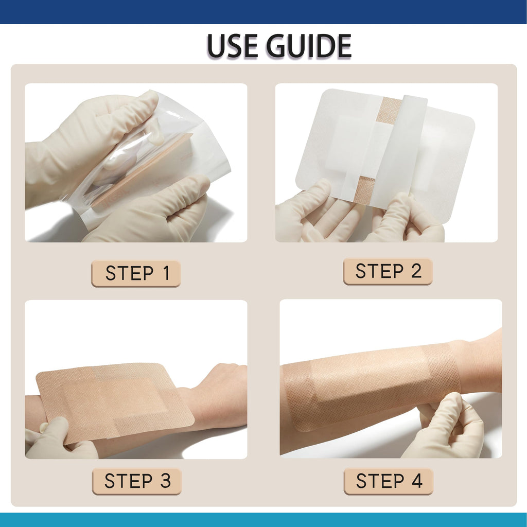 JJZEN KEAR 4"X6" 20 PCS Extra Large Sterile Nude Island Dressing Bandage for Wound - Self-Adhesive Boarded Gauze Pads - Latex Free - Medical Grade (Nude, 4"X6"-20PCS)