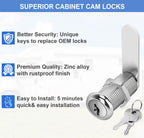 Cylinnda Cabinet Locks with Keys, 1-1/8" Cam Locks Keyed Alike, Quality Cabinet Cam Lock for RV Storage Locks Drawers Mailbox Toolbox Lock Replacement Set, Zinc Alloy (20 Pack, 1-1/8 Inch)