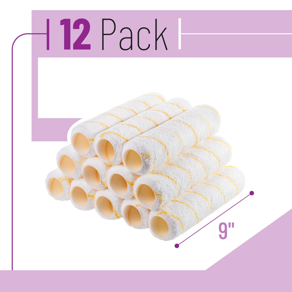 Bates- Paint Roller Covers, 9" x 3/8", 12 Pack, Yellow Stripes, Covers for Paint Rollers 9 Inch, 9 Inch Paint Roller Covers, Paint Roller Cover, Paint Roller Covers 9 Inch, Large Paint Roller Covers