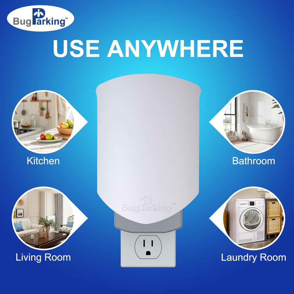 Bug Parking Flying Insect Trap, Plug-in UV Light for Gnats, Fruit Flies and Houseflies, Silent Sticky Catcher for Indoor Use, 1 Device & 3 Refills
