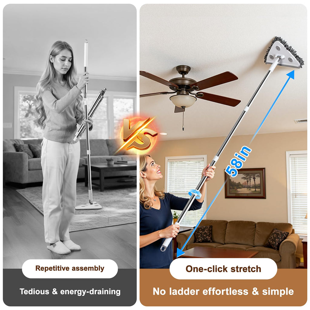 POPMOP Wall Cleaner Mop with Long Handle, Wall Duster with Extension Pole, 3-in-1 Wall Cleaner, Dust Mop with 5 Reusable Pads
