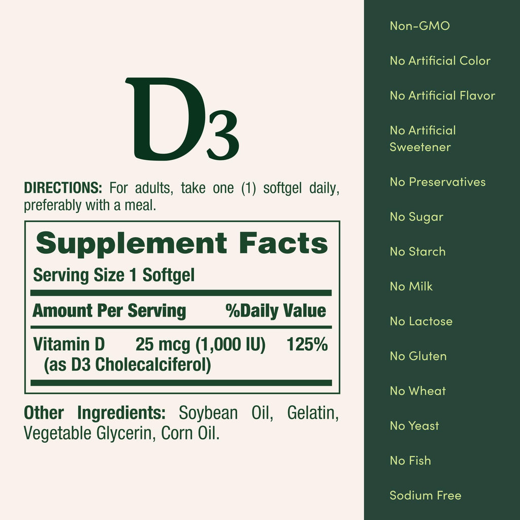 Nature's Bounty Vitamin D3 1000 IU, Immune Support, Helps Maintain Healthy Bones, 250 Rapid Release Softgels (Pack of 3)